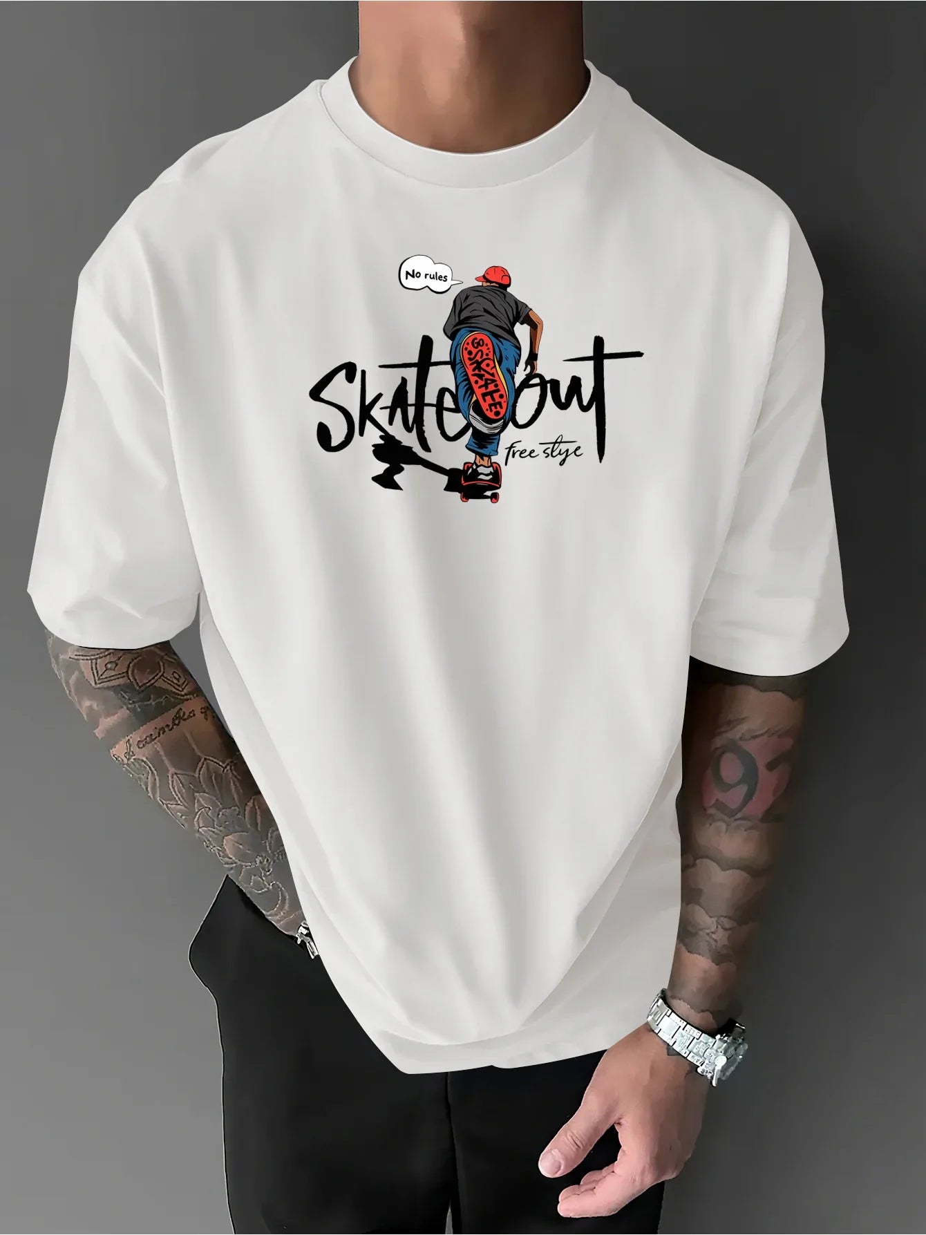 Summer Men Skateboarding Athlete Graffiti Letter T-shirt 100% Pure Cotton Soft Fabric Versatile Comfortable Suitable Daily Use