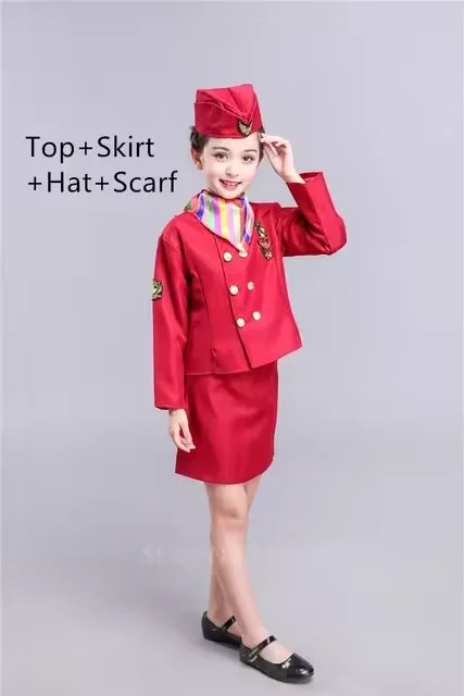 Halloween Pilot Cosplay Costumes For Kids Boys Birthday Gift Girls Flight Attendant Fancy Dress Military Performance Uniform