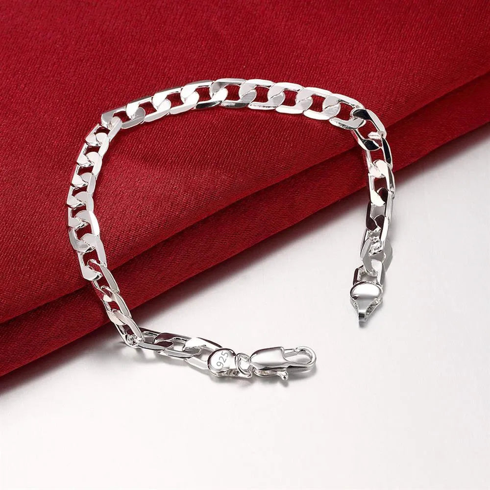 Hot y2k style 925 Sterling Silver 4MM Flat Sideways Chain Bracelets Necklaces Jewelry sets For Women fashion party wedding gifts