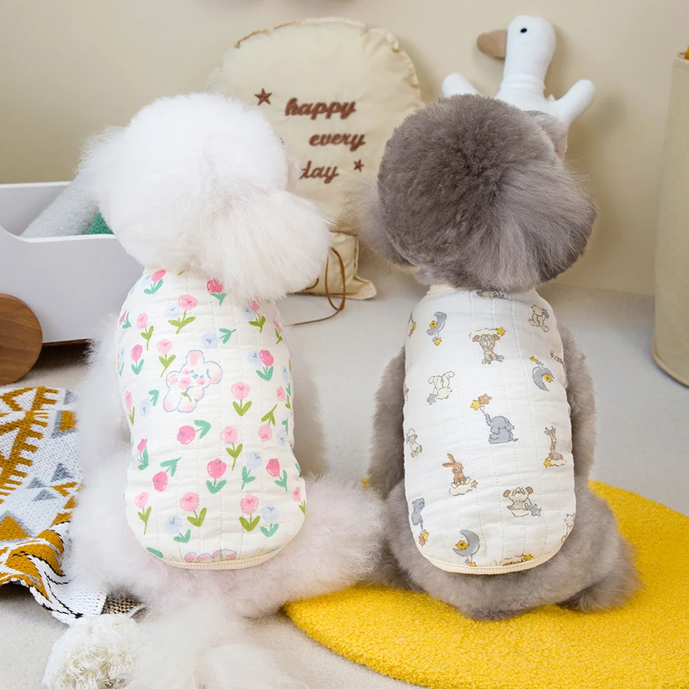 Cotton Pet Open Cardigan For Small Medium Dogs Cats Winter Warm Dog Clothes Teddy Bichon Cute Dogs Vest Pet Apparel