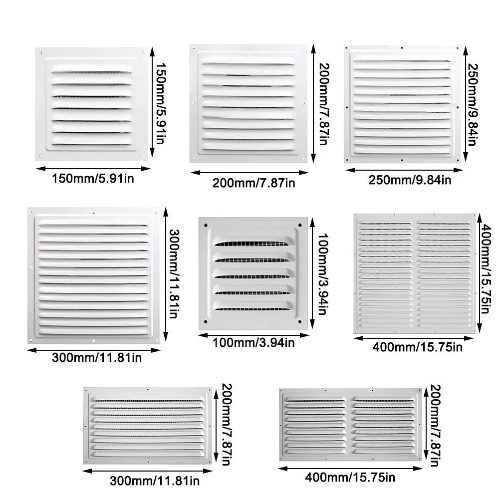Aluminum Alloy Air Vent Grille Air System Net Cover Screen Exhaust Outlet Window Square Vent 100/150/200/250/300/400mm