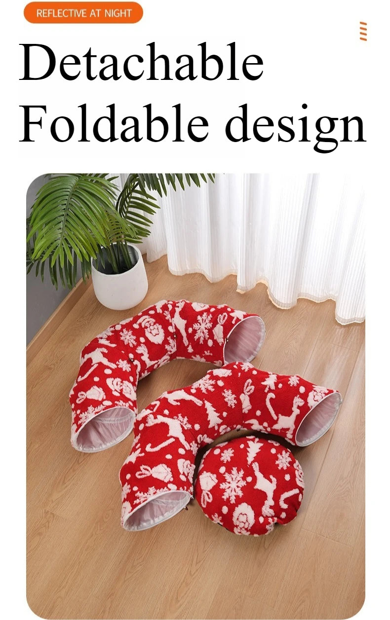 Round Donut Cat Beds Christmas House Soft Plush Pet Mat for Puppy Cushion for Cats To Hide 2 in 1 Tunnel Cats Sleeping Sofa Noel