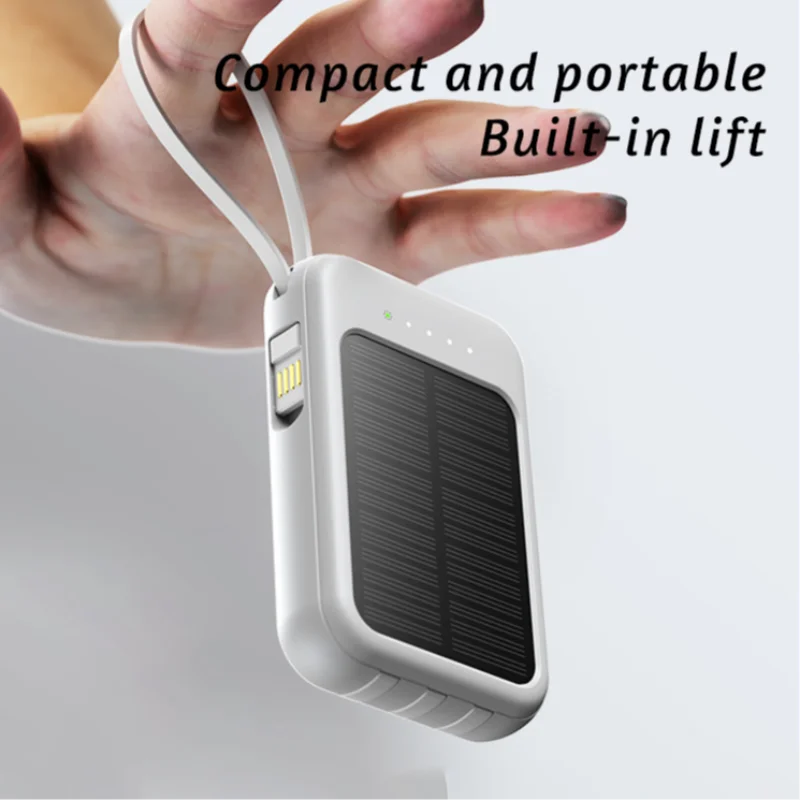 50000mAh High Capacity Solar Power Bank Built in Cable Solar Charger 2-USB Ports External Charger Power Bank LED Light 2026 New