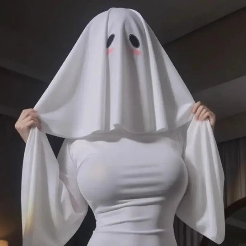 Ghostly Hooded Halloween Costume Accessory With 42cm Flowing Design And Breathable Polyester Spandex Blend For Haunted Y08E