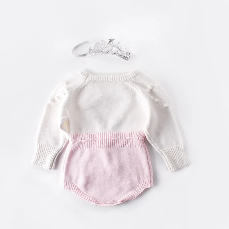 Autumn Lovely Heart Jumpsuit Infant Baby Girl Knitted Clothes Love Romper Bodysuit Outfit Spring Cotton Knitted Sweater Bodysuit