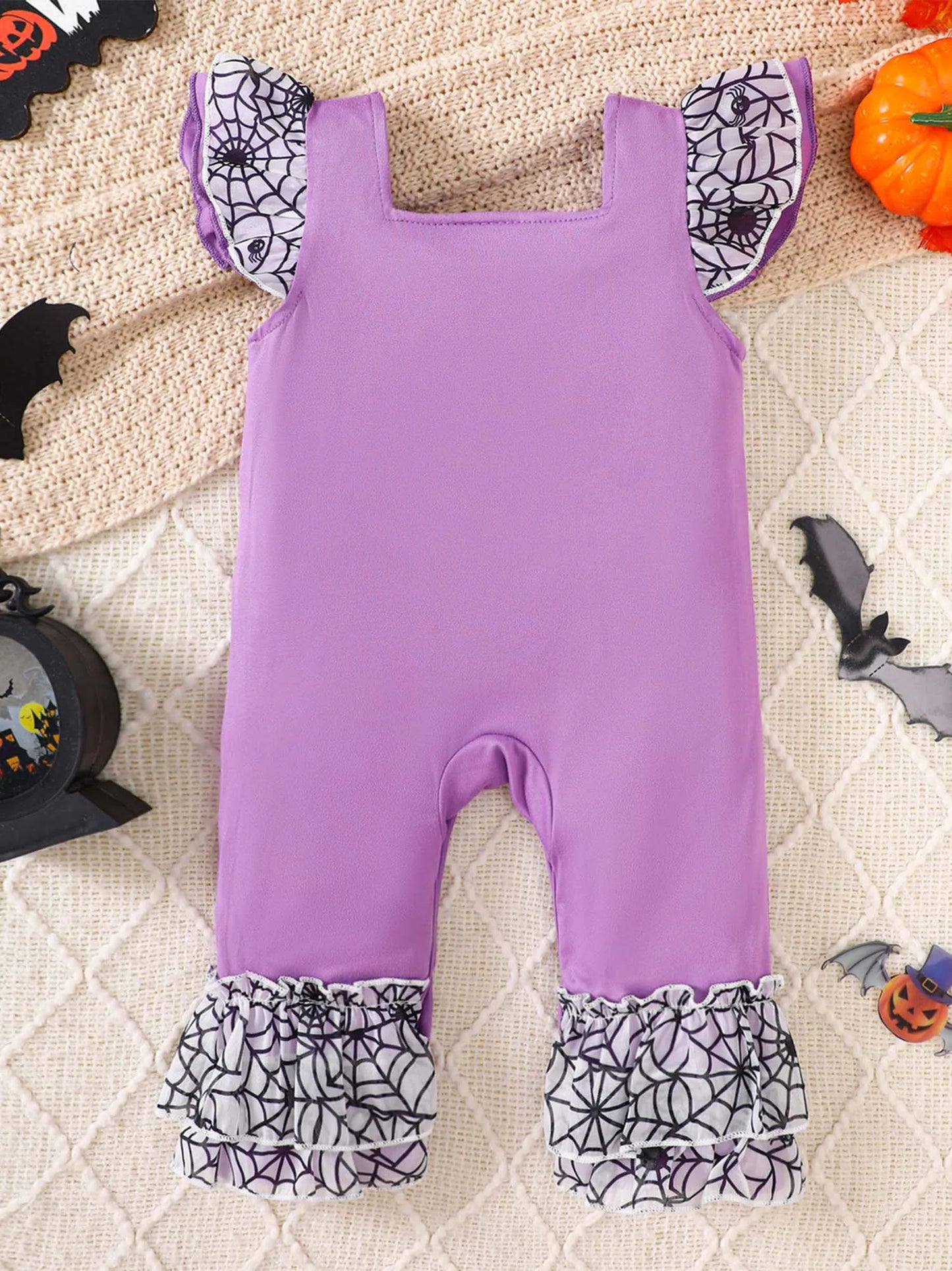 Infant Girls Halloween Theme Party Carnival Pumpkin Ghost Skeleton Cosplay Costume Skull Pumpkin Face Apparition Print Romper