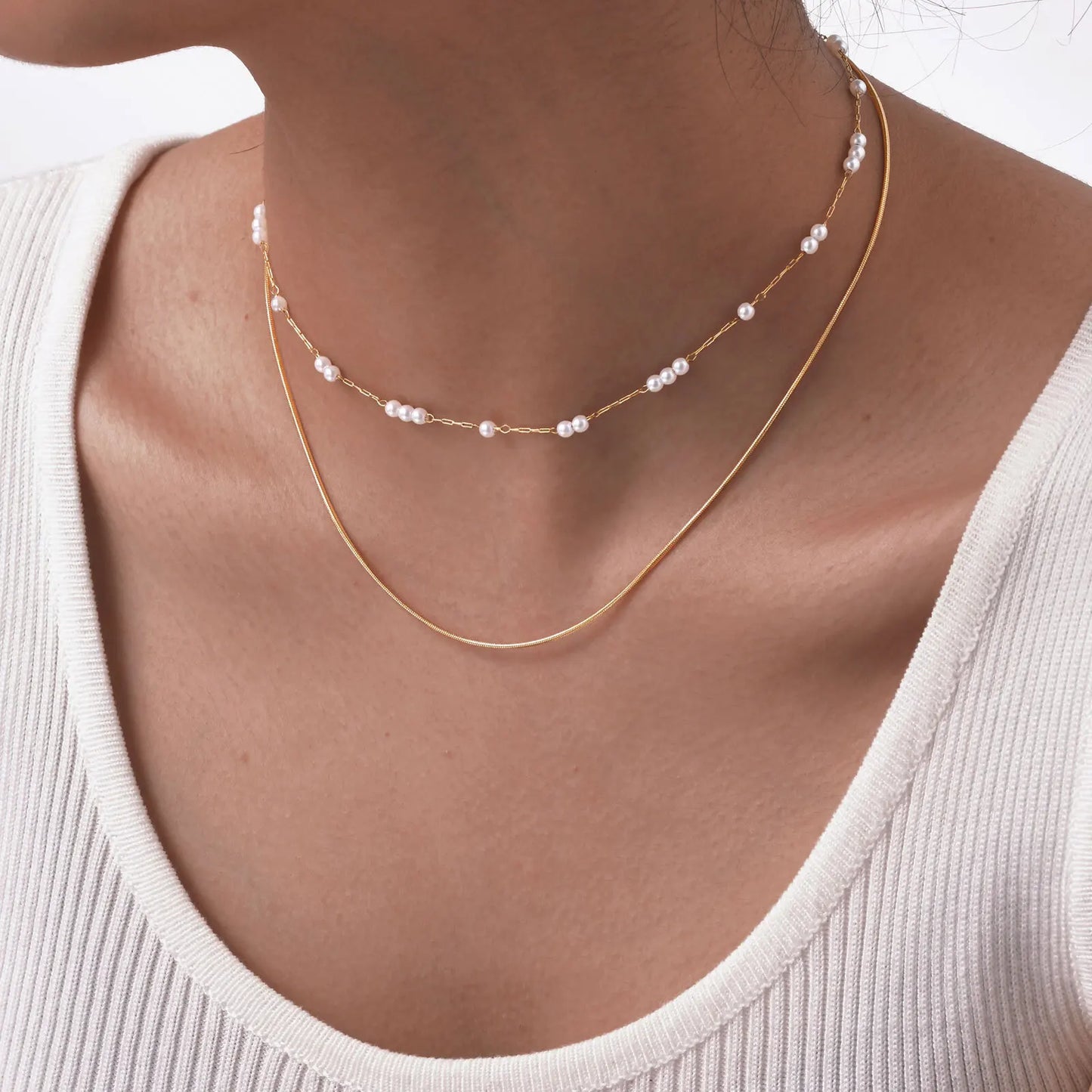 Pearl Choker Necklaces For Women, Double Layered Pearls Chain Necklace, Minimalist Stainless Steel Wedding Jewelry