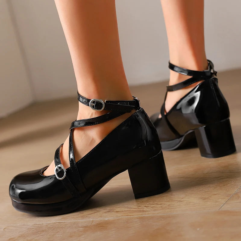 Japanese Lolita Party Shoes High Heels Ankle Strap Cross Dress Pumps Cosplay Costume Plus Size 31-50 Big Feet Wear Dropshipping