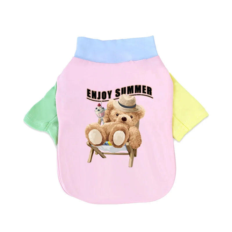 1 PC Pet T-Shirt, Cats & Dogs Soft Pure Cotton Teddy Bear Dopamine Vest. Shih Tzu, Siamese Cat Little Pet Daily Outfit
