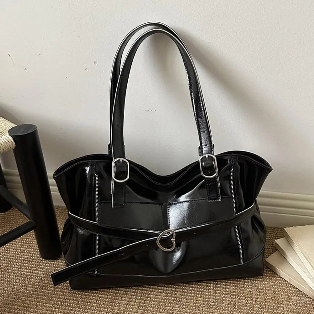 Retro Belt Buckle Underarm Shoulder Bag Women Large Capacity Commuter Tote Bag Vintage Casual Handbag Female Purse