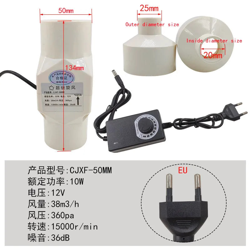 Ventilador De Escape De Velocidad Ajustable Bathroom Duct, Smoke Moxibustion 12V, Cocina, Inodoro 20mm 25mm 32mm 40mm 50mm