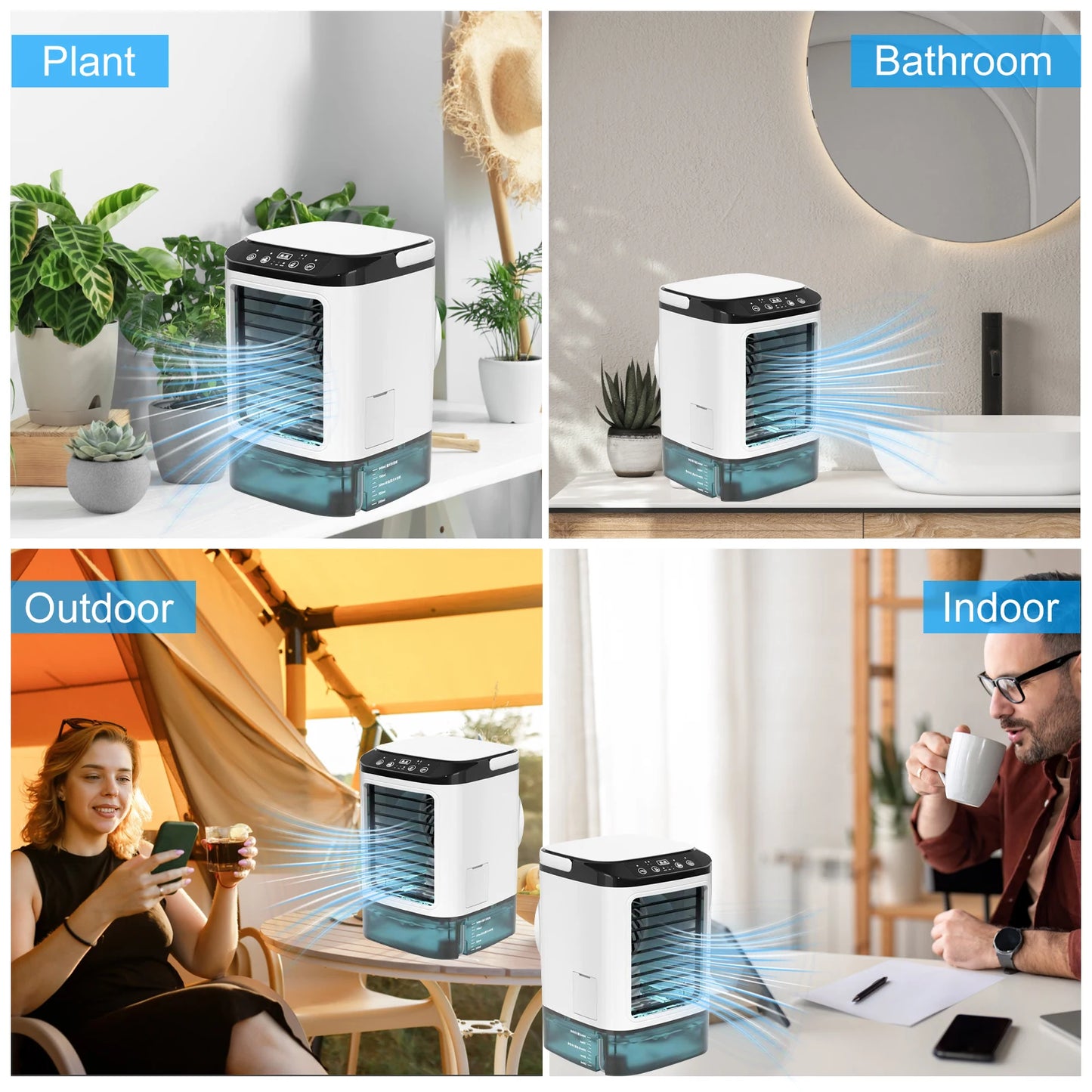 Portable Air Conditioner, Desktop Cold Fan with Colorful Atmosphere Light, Evaporative Air Cooler with Ice Box, 3 Wind Speeds