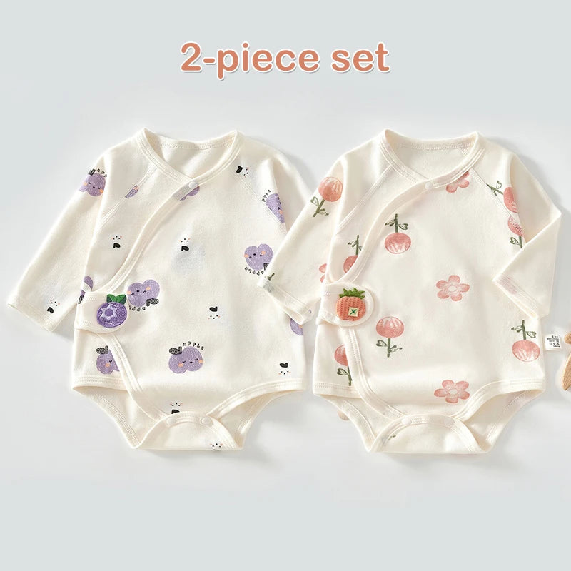Ircomll 2 pcs Spring and Autumn Newborn Bodysuit Cotton Long Seeve Clothes Infant Clothing Pajamas Overalls for Girls&Boys 0-6M