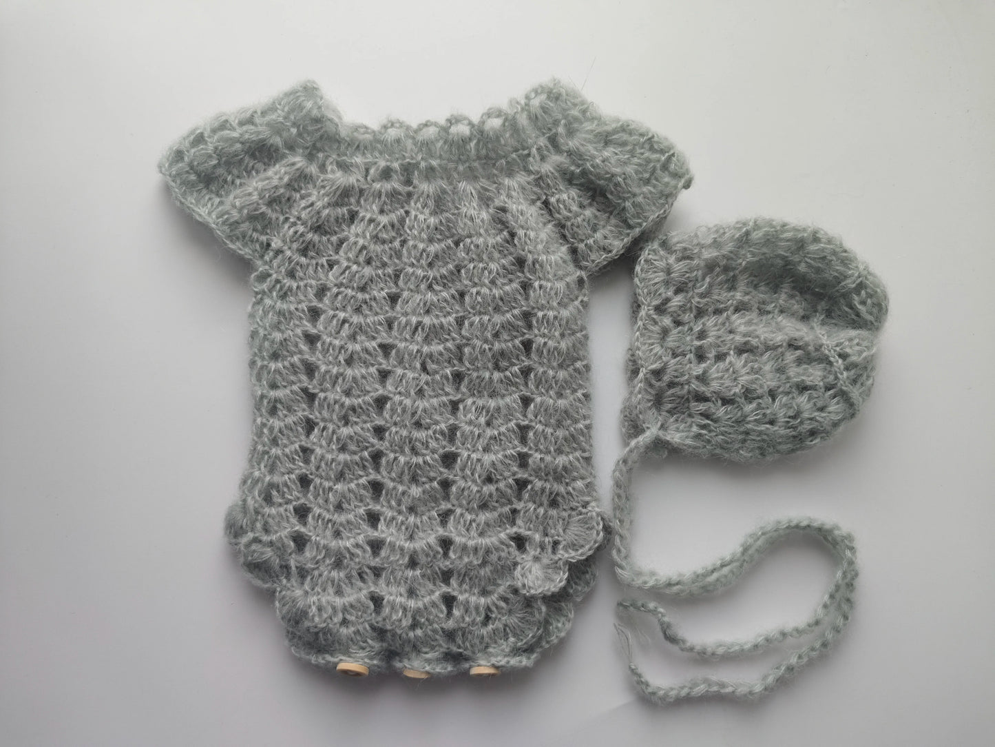 Newborn photography props  Crochet  mohair jumpsuits and hat suit