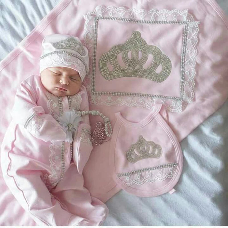 Newborn Baby Boy Outfits Set Kids Clothing Real Cotton Infant Care Products Body Suit Shirt Pants Mittens Receiving Blanket