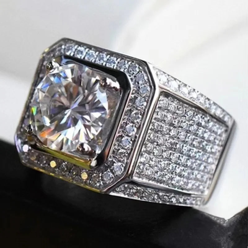 New domineering men's diamond ring with full diamond and micro inlaid ring, men's luxurious rhinestone zircon ring, wedding