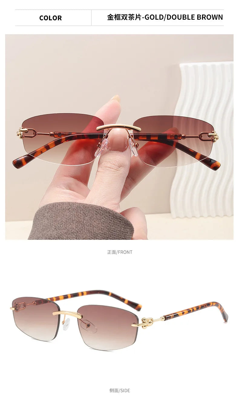 cutting rimless square sunglasses for women new fashion brand beige gradient sun glasses ladies alloy elegant shades driving