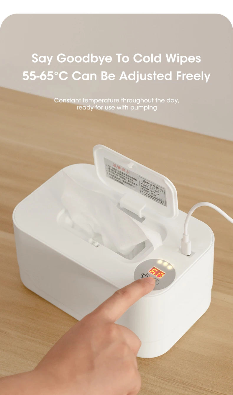 Portable Baby Wipe Warmer with LED Display, USB Charging & Auto Dispenser for Home and Car Use