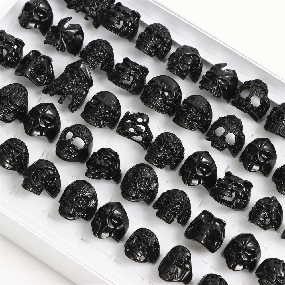 10/15/20Pcs/Lot Retro Gothic Punk Skull Rings Men Women Charm Rock Cool Fashion Jewelry Accessory Daily Party Gift Random Style