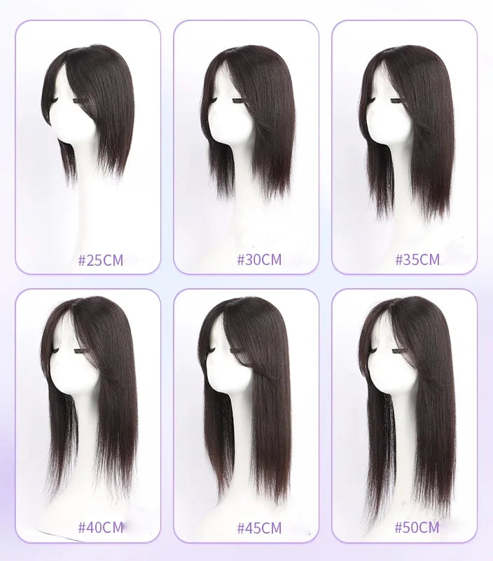 2# Dark Brown with Bangs 6x6“ Silk base Top Wig Glueless for Women 24inch Remy 100% Human Hair Wigs with Elastic Net PU Around