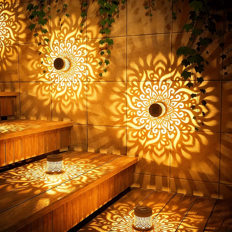 Solar Mandala Wall Lamp Outdoor LED Waterproof Fence Lamp for Garden Lawn Estate Porch Corridor Courtyard Decoration Wall Light