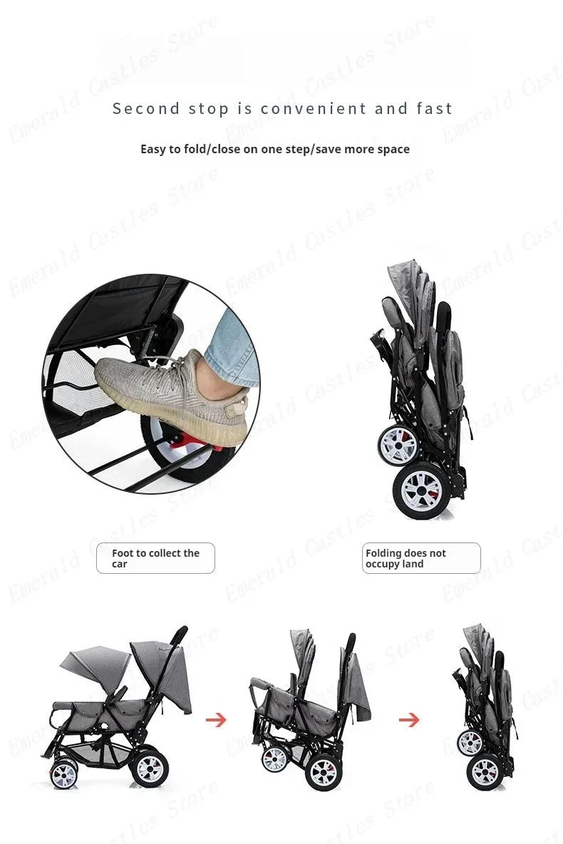 Poussette Double Front and Rear Seats Foldable Baby Stroller for Two Children Lightweight Portable Twin Stroller EU STOCK