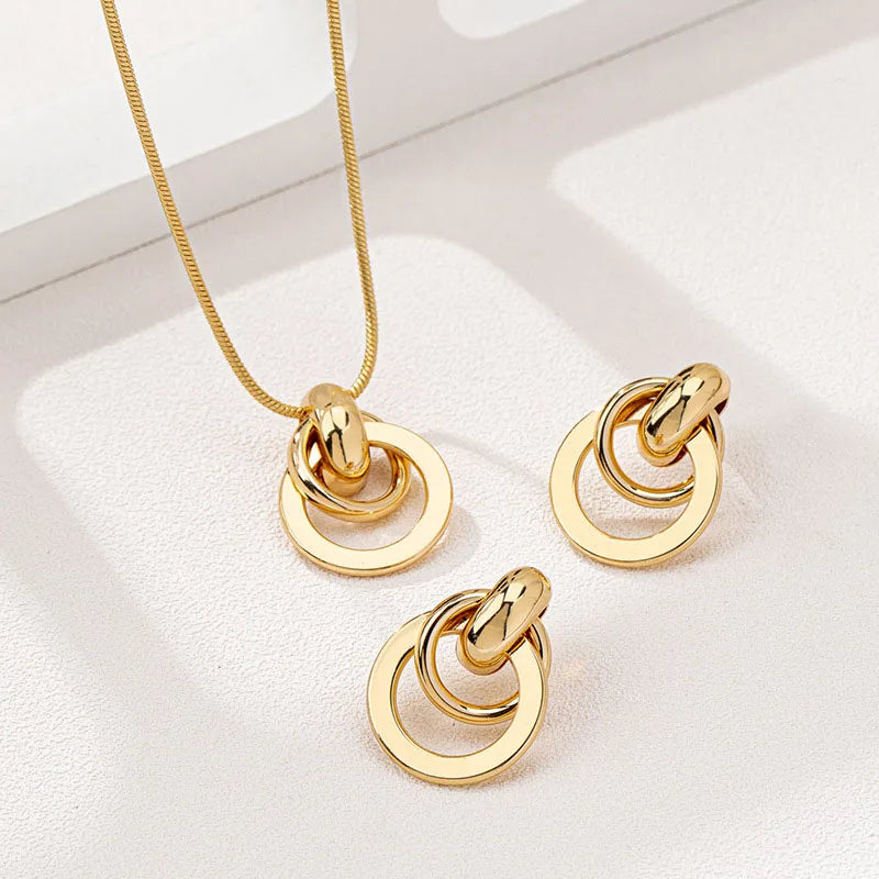 3Pcs/Set Fashionable Metal Geometric Circle Women's Jewelry Set, Versatile Design, Suitable for Daily Wear and Various Occasions