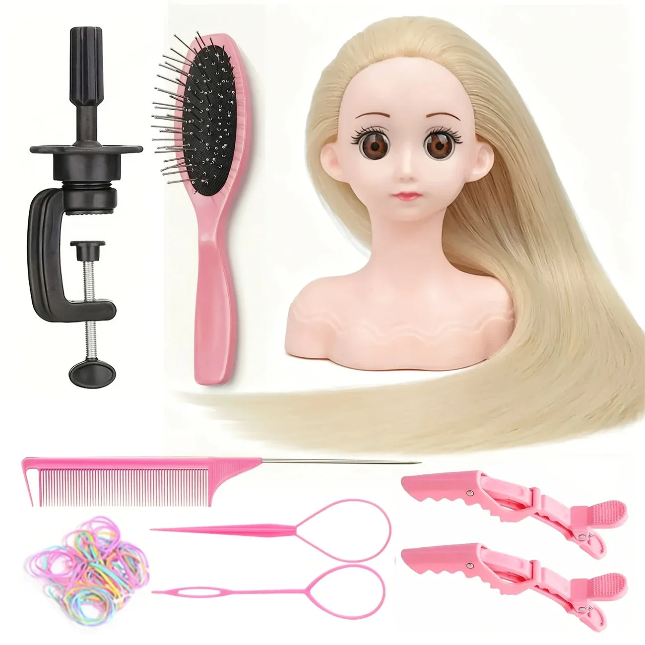 16'' Doll Head Set for Hair Styling Training Head Manikin Practice Cosmetology Styling Hairdressing Training Braiding Heads