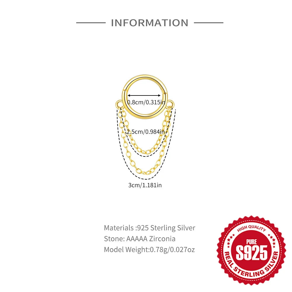 CANNER 925 Sterling Silver Simple Tassel Circle Piercing Hoop Earrings For Women's 18k Gold Ins Earrings Fine Jewelry Party Gift