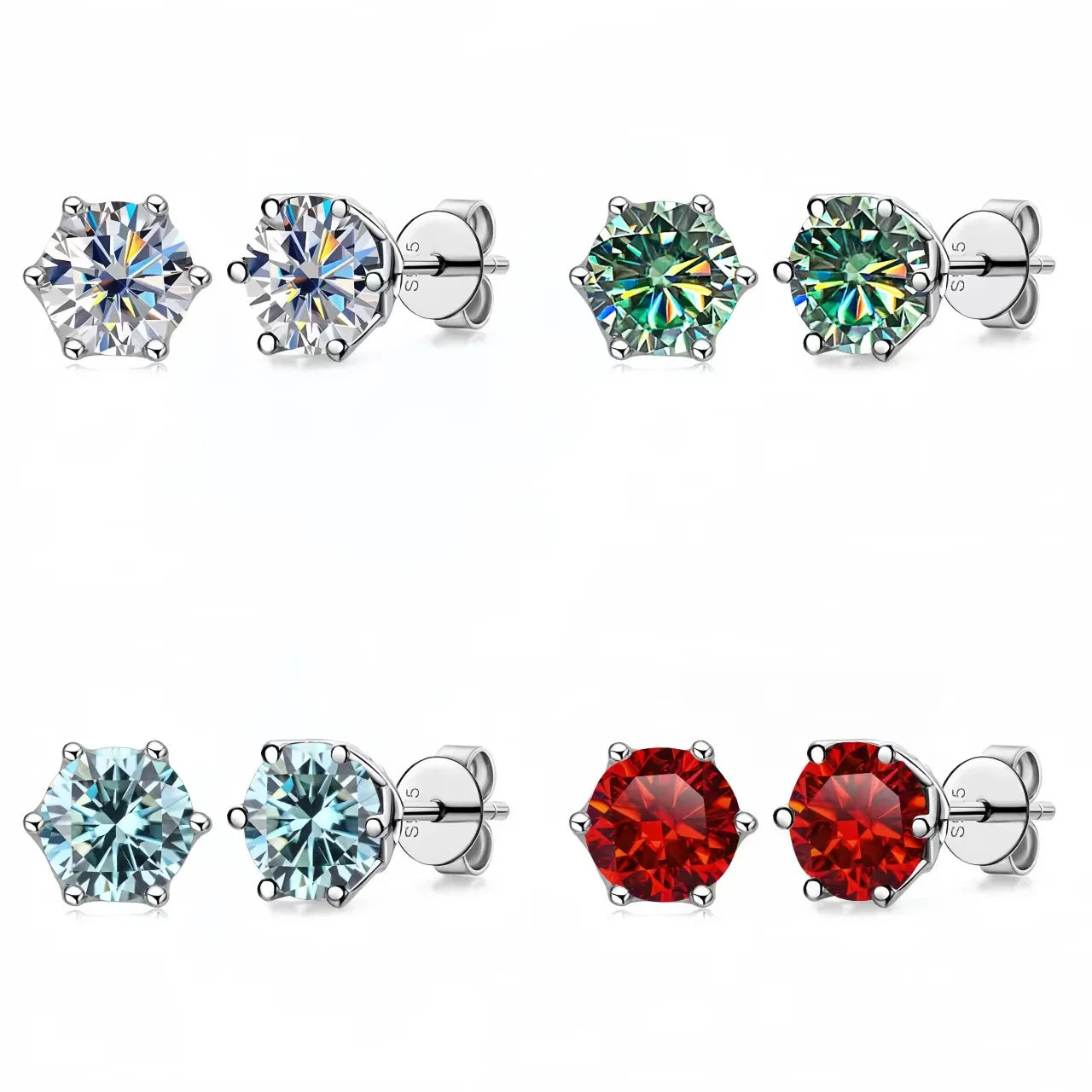 1Ct Vvs D Color Moissanite Russian Cut 8H8A Lab Diamond Stud Earrings for Women S925 Sterling Silver Fine Jewelry