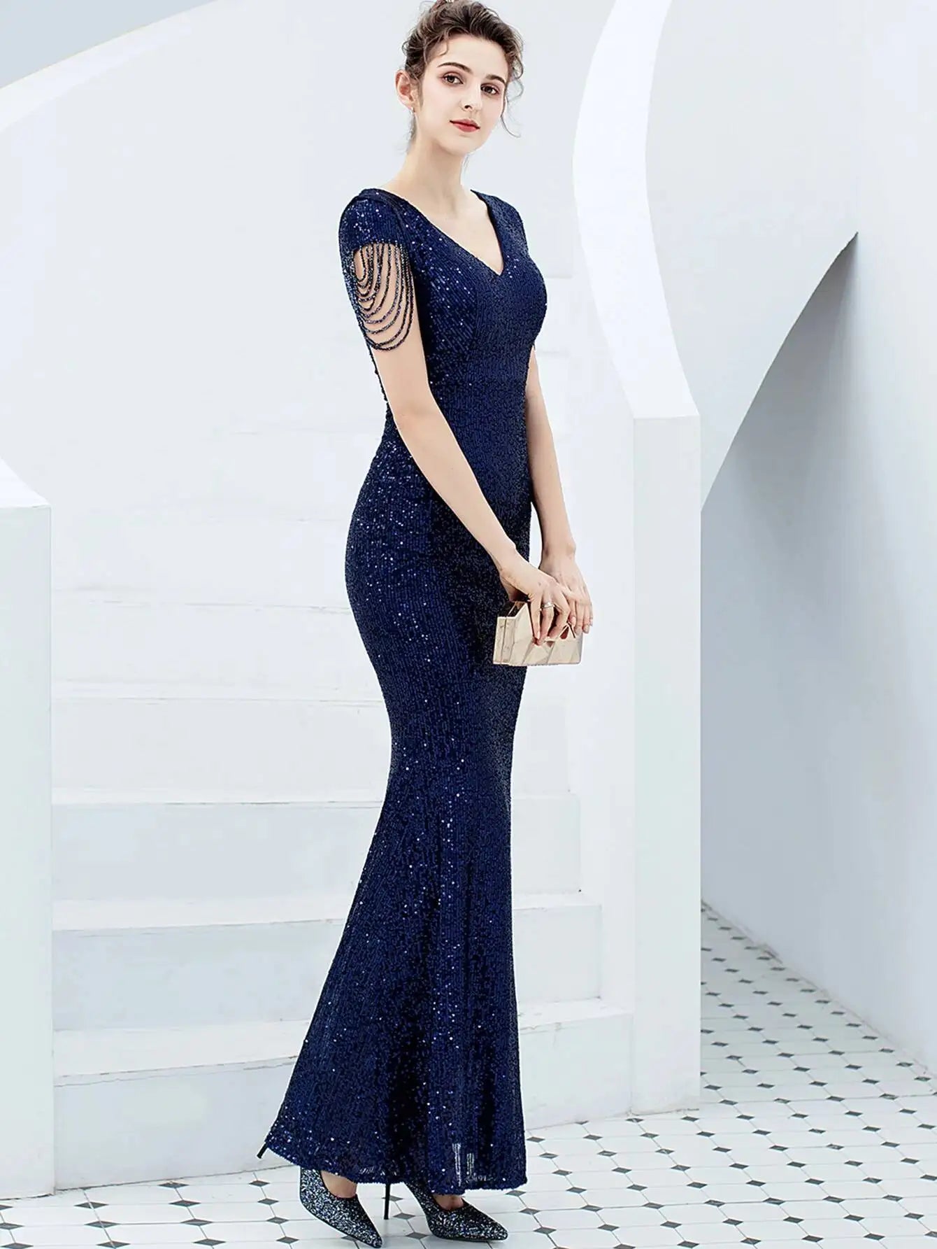 Sexy vintage maxi black sequin summer dress women 2025 elegant luxury birthday party long dresses fishtail evening dress vestido