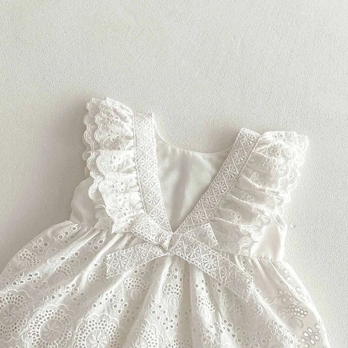 2025 New Summer Korean Style Climbing Suit Flying Sleeve Cotton Lace Splicing Toddler Baby Girls Jumpsuit 0-24M Baby Clothing