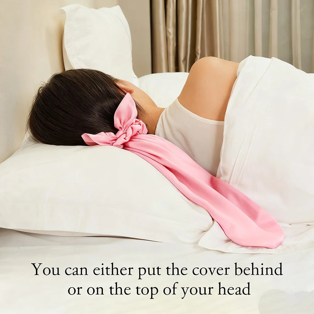 1 Silk Scrunchie+1 Hair Cover Satin, Sleep Cap for Women & Men - Reversible Breathable Hair Protector with Bow Design, Soft Long