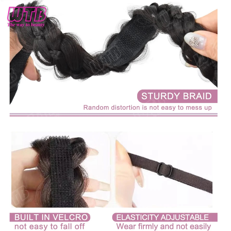WTB Synthetic Hairband Wig for Women Magnetic Snap Style Fishtail Braid Hairband Wig with Velcro Suitable for Everyday Wear