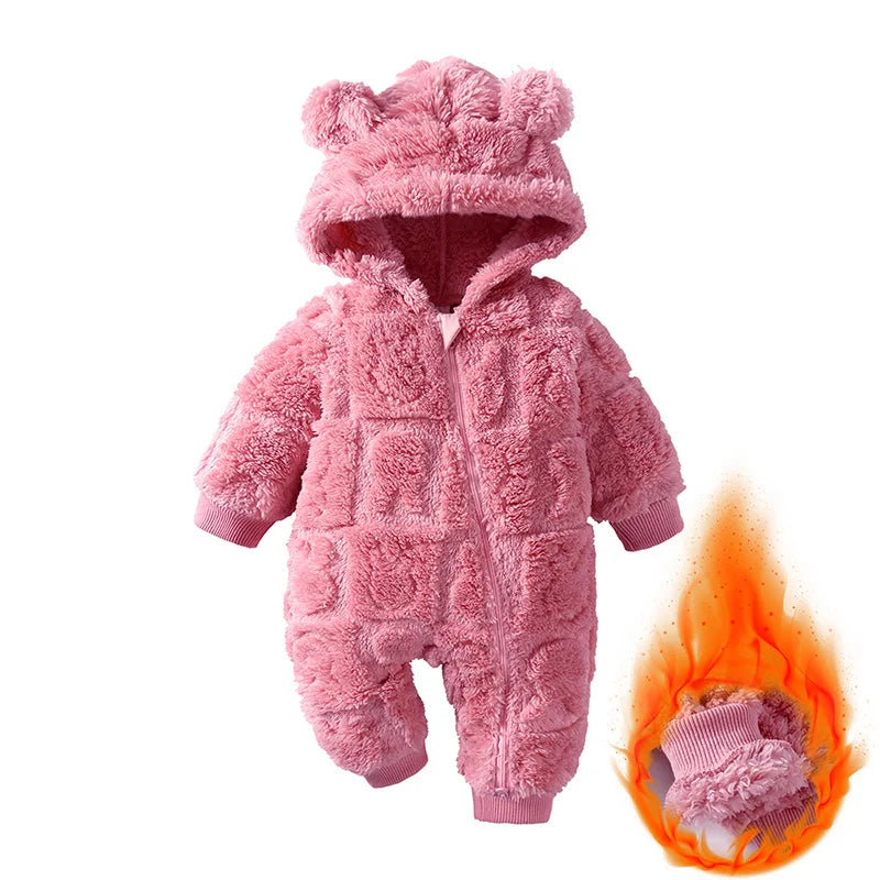 0-18 Months Newborn Baby Romper Winter Thicken Flannel Warm Clothes Infant Boy Girl Oneies Pyjamas Kids Cute Hooded Jumpsuits