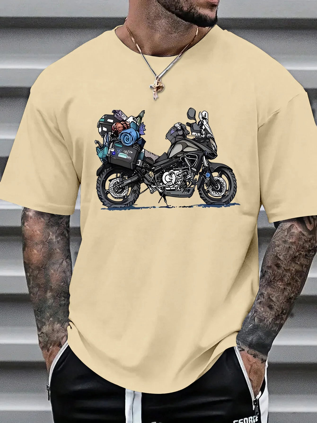 Summer 100% Pure Cotton Men's Fashionable Casual Rally Travel Motorcycle Print Loose Sports Round Neck Short Sleeved T-Shirt Top
