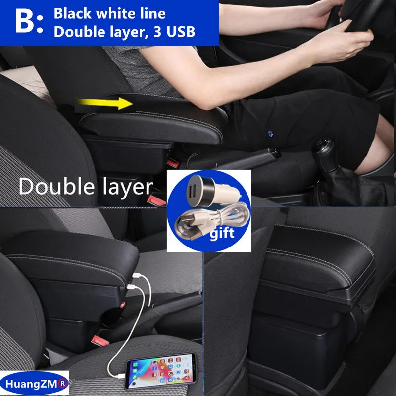 For Fiat Panda II 2 Armrest Box Arm Elbow Rest Center Console Storage box USB Port Interior Dedicated Retrofit Car Accessories