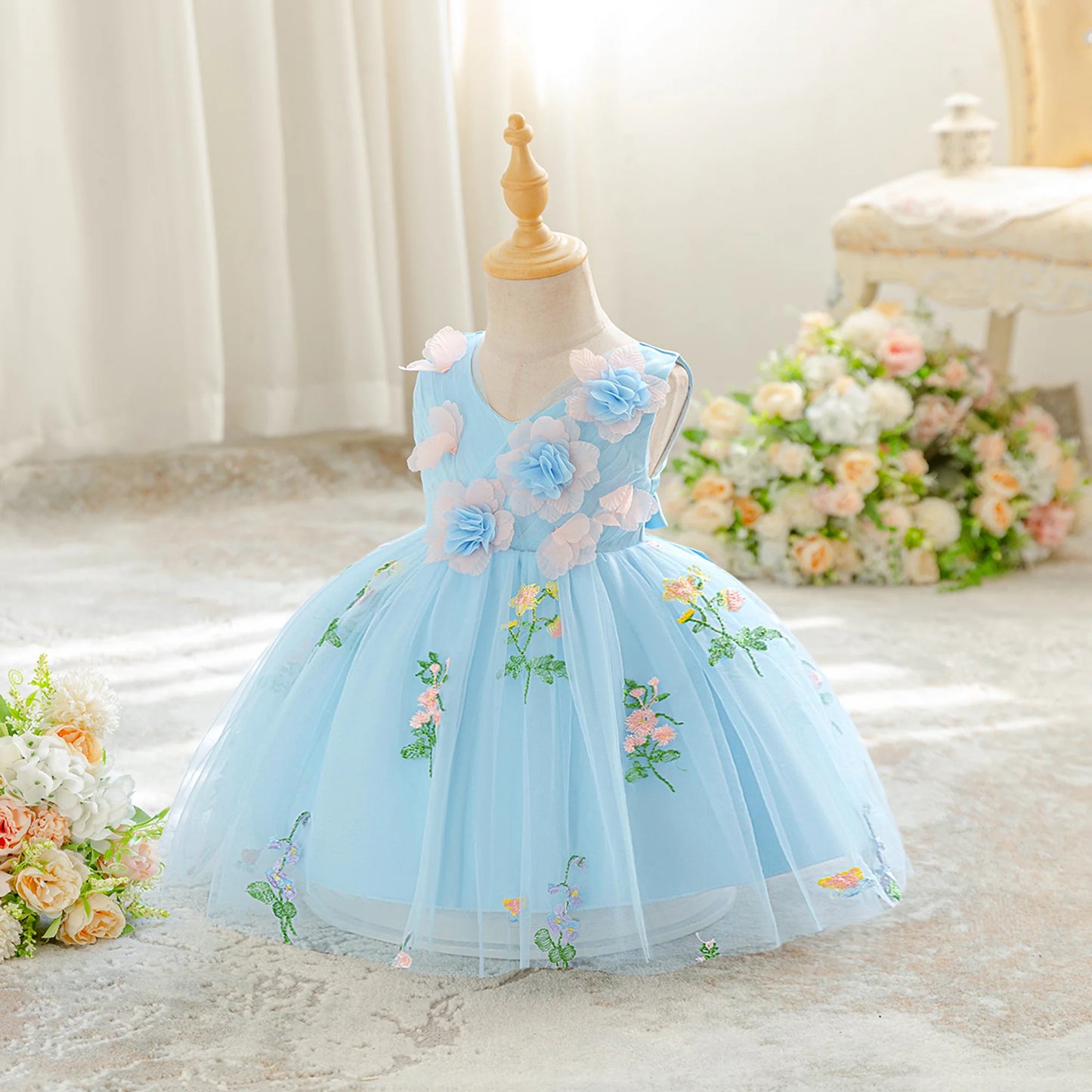 Summer Flower Party Baby Girls Dress Toddler Tulle 1st Birthday Princess Bridesmaid Wedding Dress Girl Baptism Evening Prom Gown