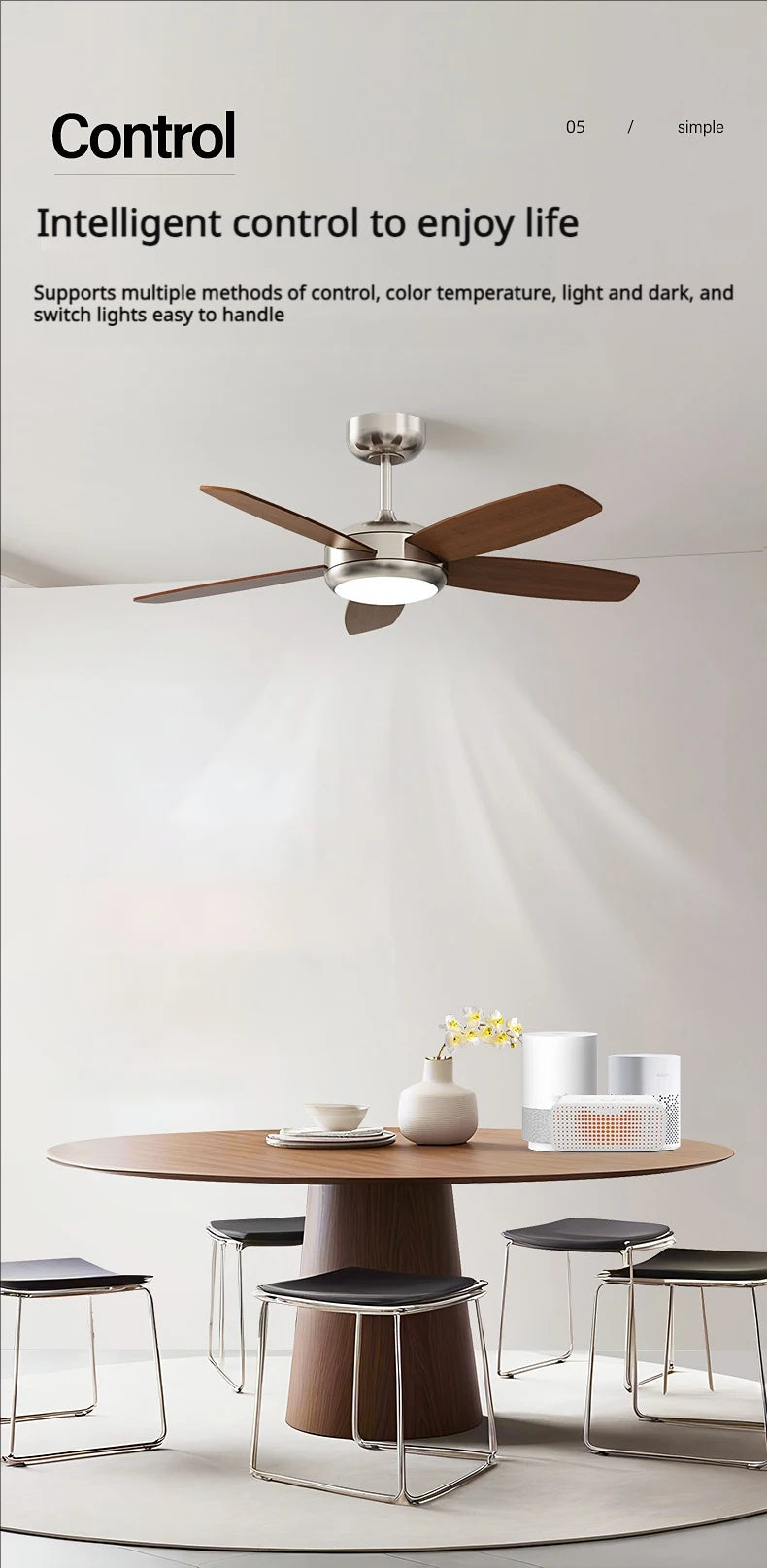 Living Room Fan Lamp Chandelier, Vintage American Style, Bedroom Room Electric Fan Integrated Silent Inverter, Dining Room Ceili