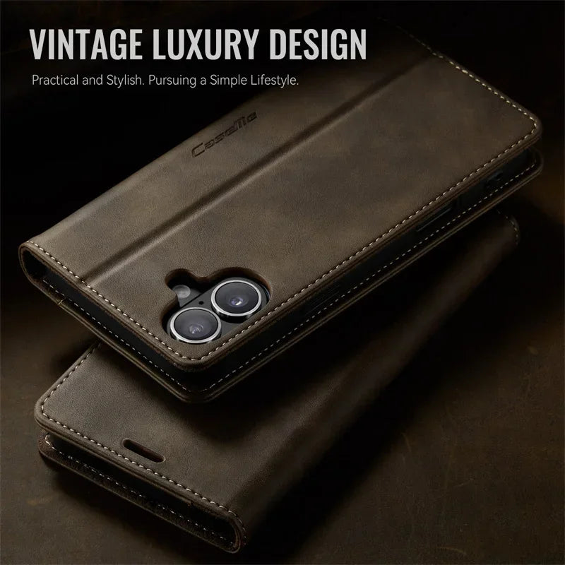 Magnetic Leather Wallet Card Phone Case For iPhone 17E 17 Air 16E 16 Pro Max 15 Plus 14 13 12 11 Flip Wireless Charging Cover