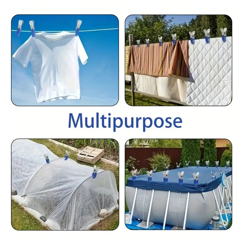 6pcs/set Durable Stainless Steel Pool Cover Clips with Blue Plastic Handles - Heavy Duty Windproof Spring Clips for Secure Above