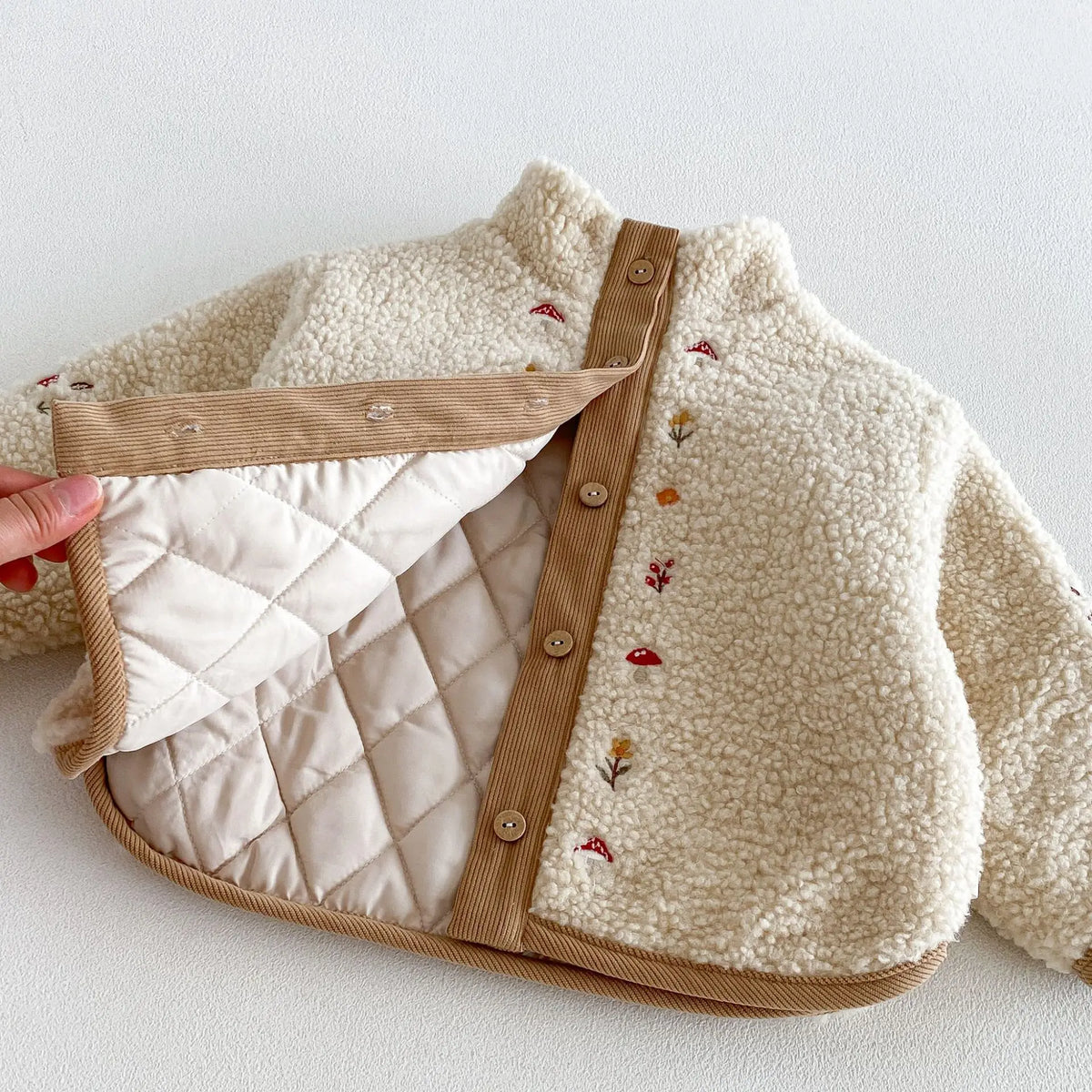 2026 New Winter Girls Embroidered Mushroom Fleece Jacket | Thick Warm Coat | Cute Outwear