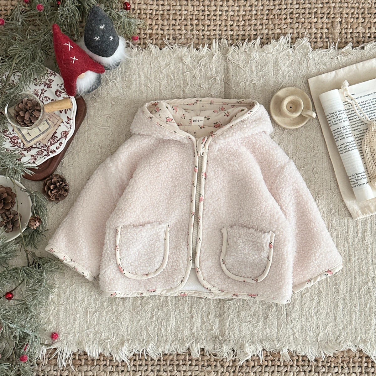 Fashion Baby Girl Winter Clothes Jacket Thick Plush Hooded Infant Toddler Child Warm Floral Printed Coat Baby Outwear 0-3years