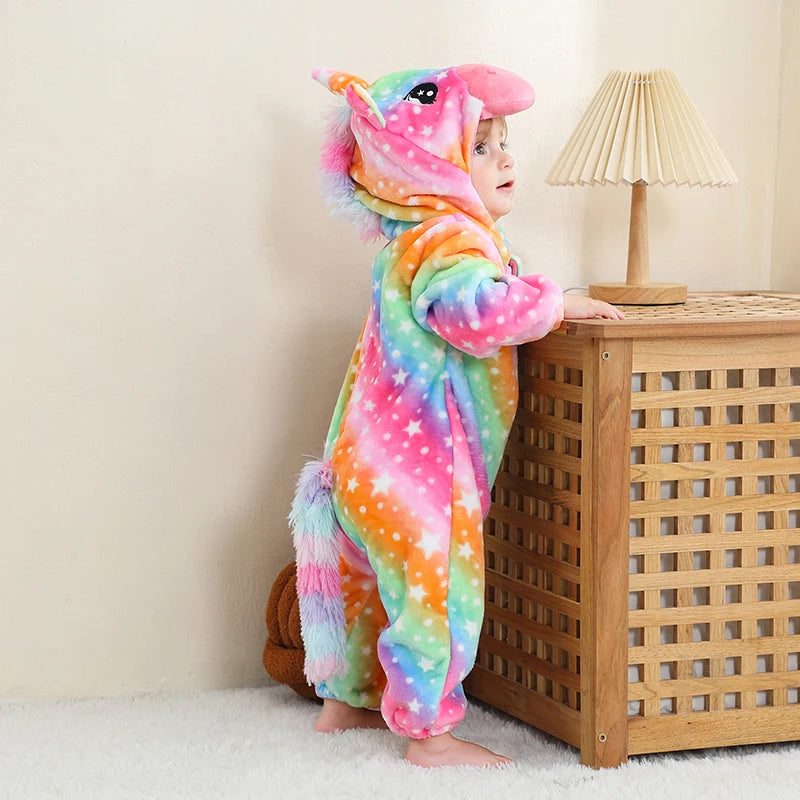 MICHLEY Carnival Dinosaur Baby Winter Costume Rompers Clothes Cute Cartoon Jumpsuit Bodysuit Overall Unicorn For Girls Boys Kid