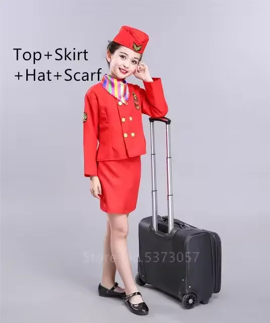 Halloween Pilot Cosplay Costumes For Kids Boys Birthday Gift Girls Flight Attendant Fancy Dress Military Performance Uniform