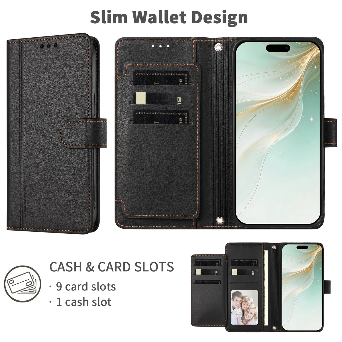 PU Leather Flip Phone Case For Oneplus 8T 9R 10T 11R 12R 13R 15T Holder 9 Card Slots Wallet Cover For Oneplus 13 12 11 10 9 Pro