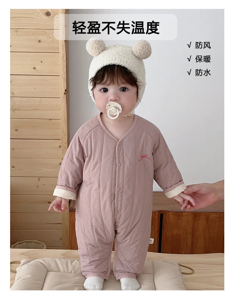 New Embroidered Baby Romper Autumn Winter Thicken Cotton One-piece Bodysuits for Boys Girls Outdoor Cotton Jacket Jumpsuit