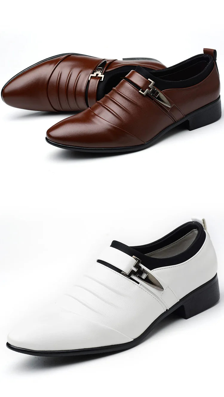 New Men's Slip-On Business Casual Shoes Large Size Fleece Lined Leather Shoes Wear Resistant Rubber Outsole Low Cut Ankle High