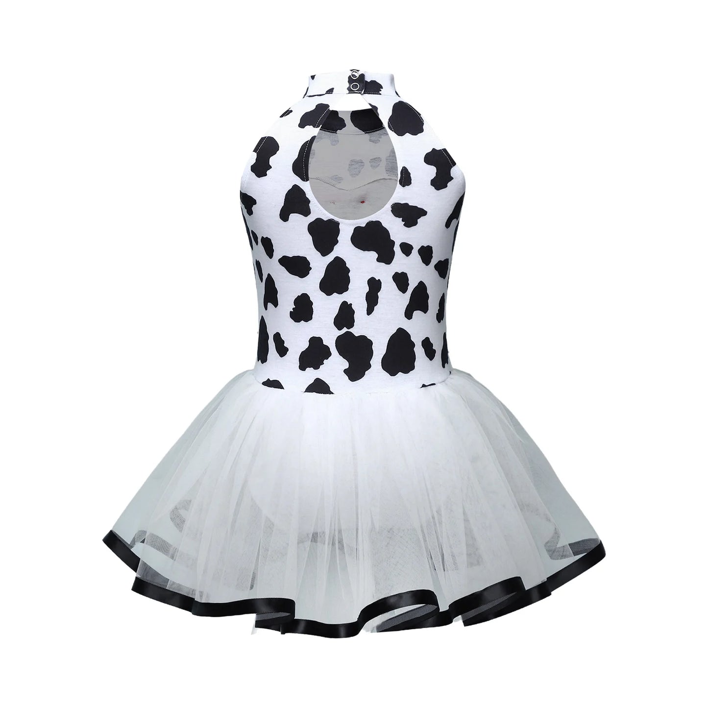 Children Girls Tutu Dress Halloween Theme Party Outfits Spotted Dog Fancy Dress Up Printed Mesh Leotard Dress Dalmatian Costume