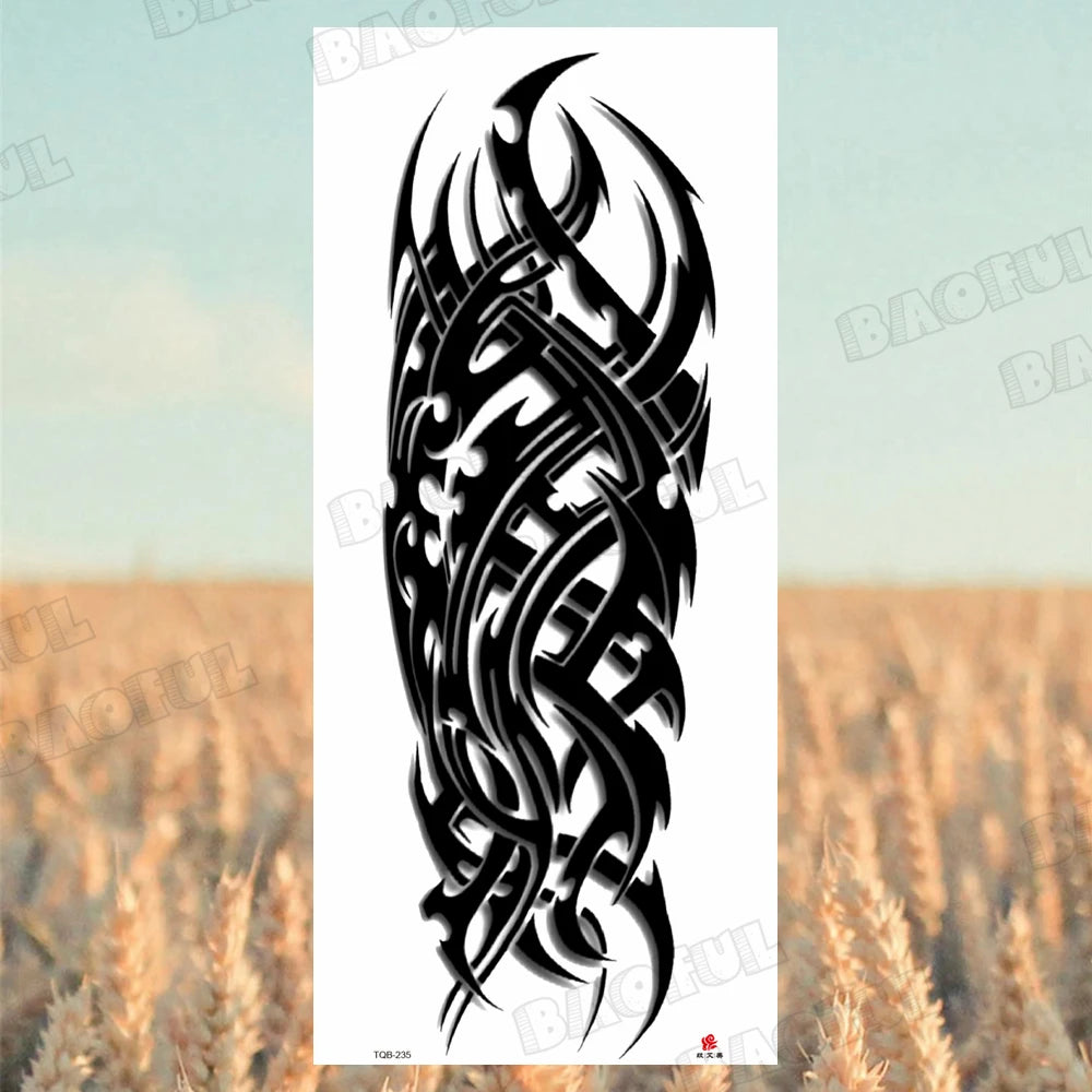 BAOFUL Full Arm Sleeve Temporary Tattoos For Women Men Realistic Wolf Lion Warrior Maori Fake Tattoo Stickers Thigh Leg Tatoos